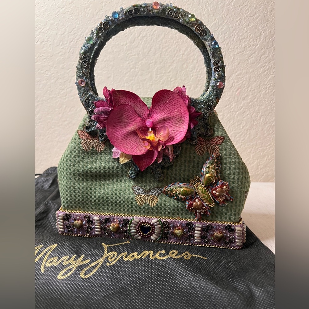 Mary Frances Green Floral Embellished Handbag